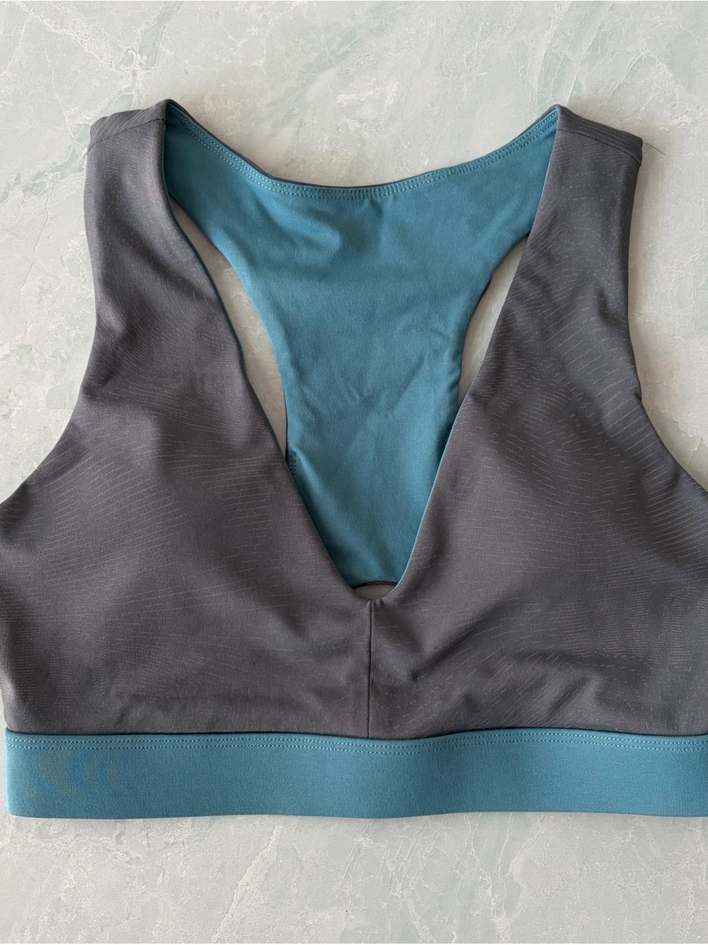 Fabletics Racerback Sports Bra and Running Shorts- Teal and Dusty Blue